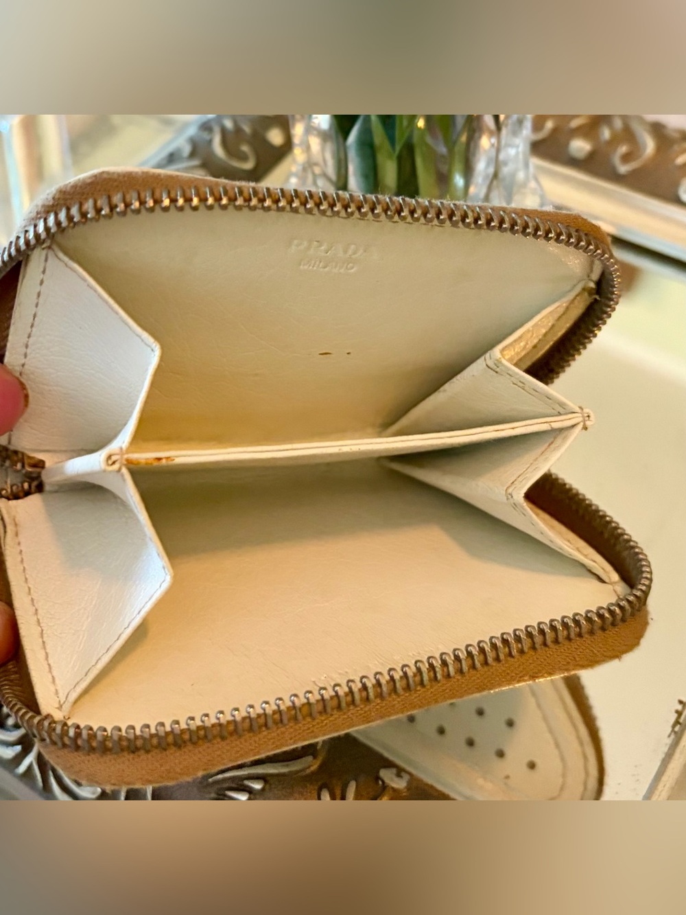EUC! PRADA Ivory/cream perforated compact wallet. Stunning condition/$ Firm - Picture 2 of 9